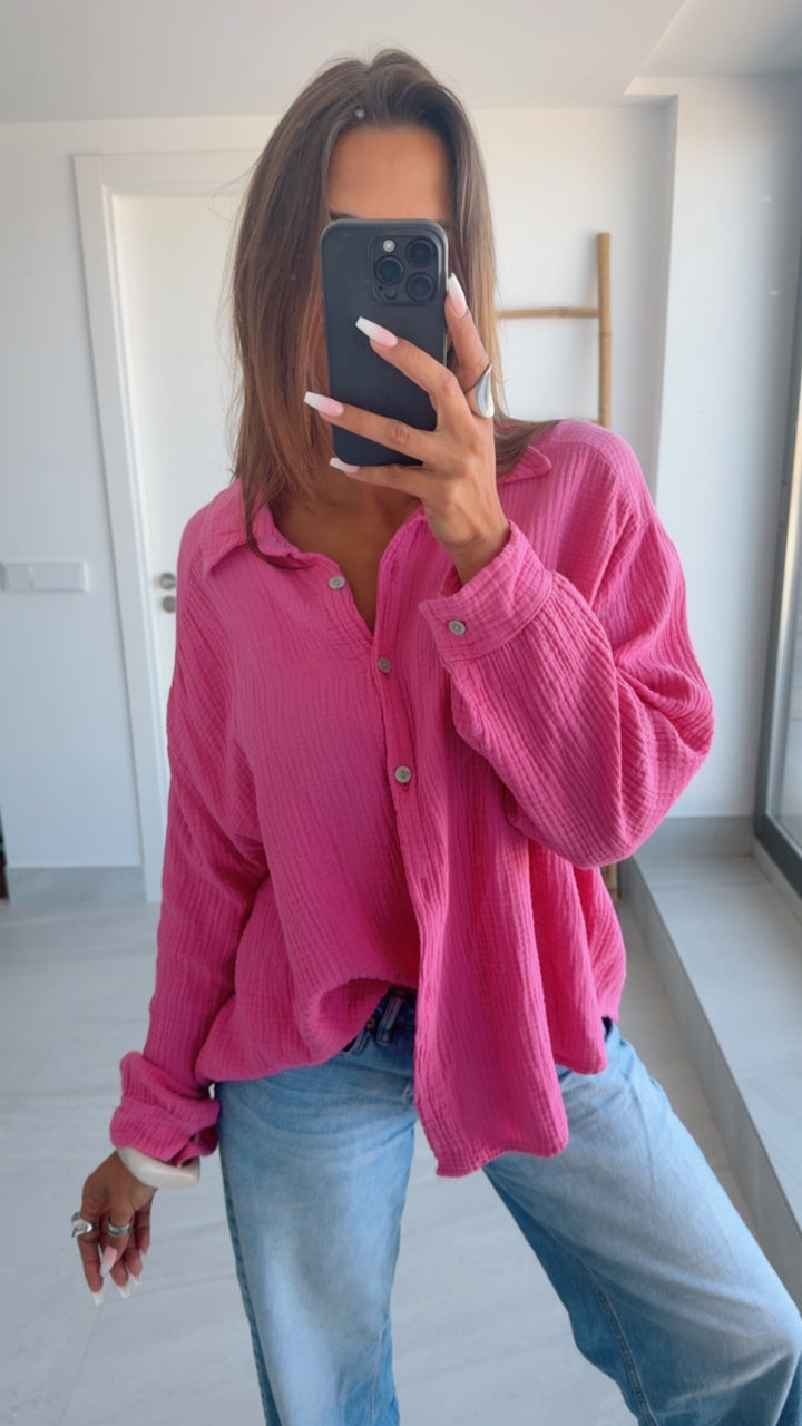 KURZE Oversize Musselin Bluse / pink Art. 3146