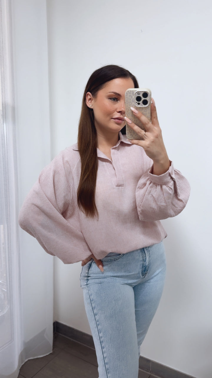 Oversize Blusen Oberteil mit Kragen / rosa Art. 14255