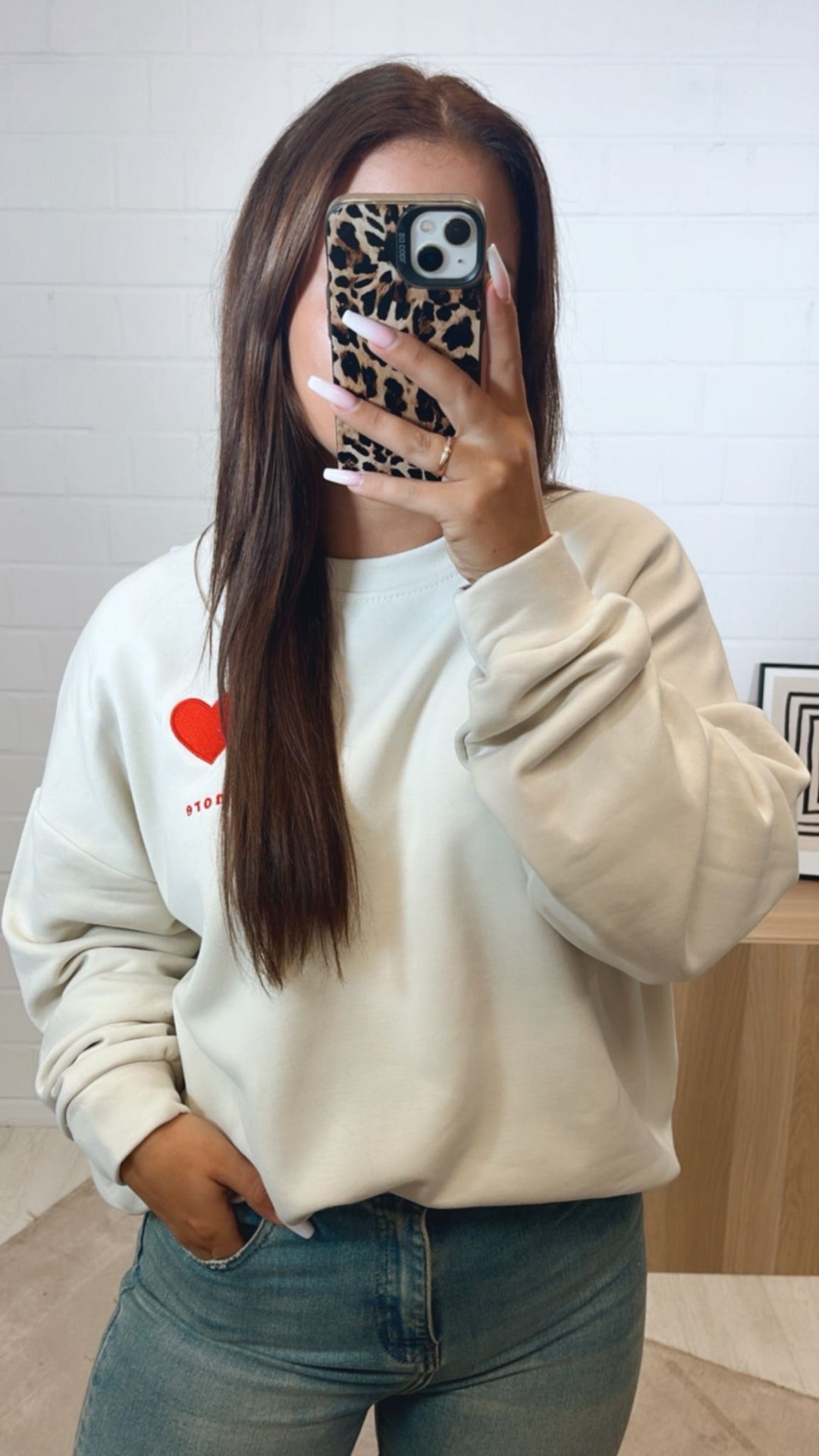 oversize Pullover " Amore " / beige - rot Art. 12286