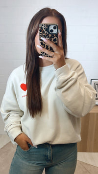 oversize Pullover " Amore " / beige - rot Art. 12286