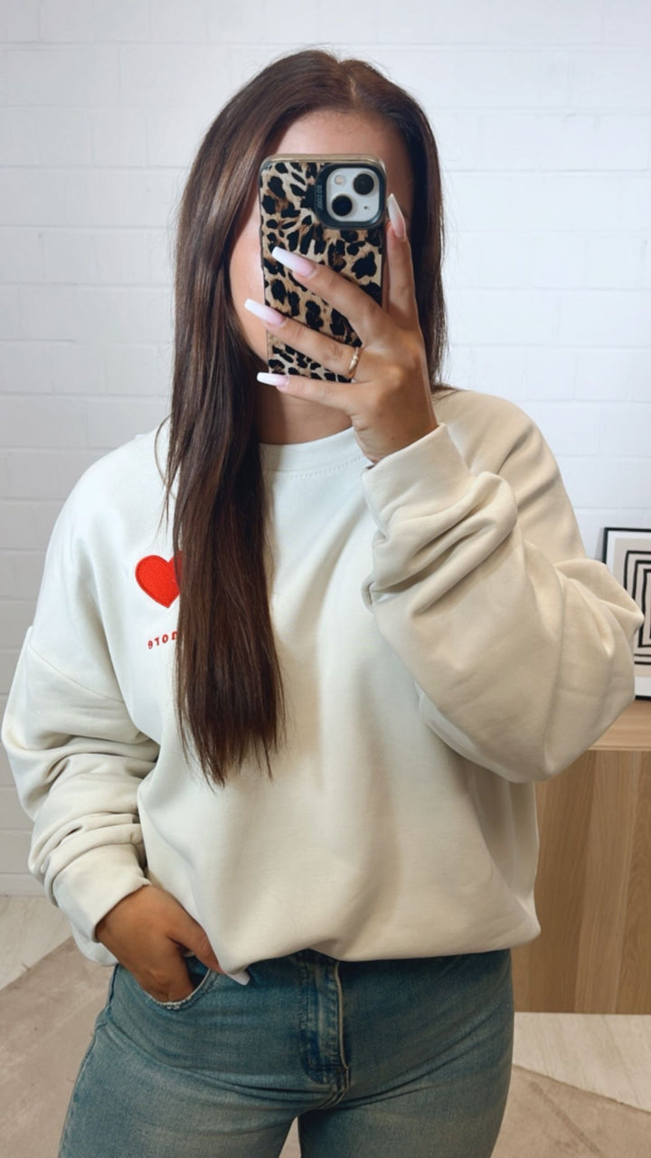 oversize Pullover " Amore " / beige - rot Art. 12286