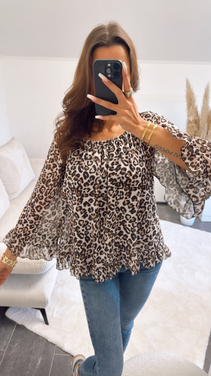 Chiffon Bluse mit Volant Applikationen / leo Art. 9151