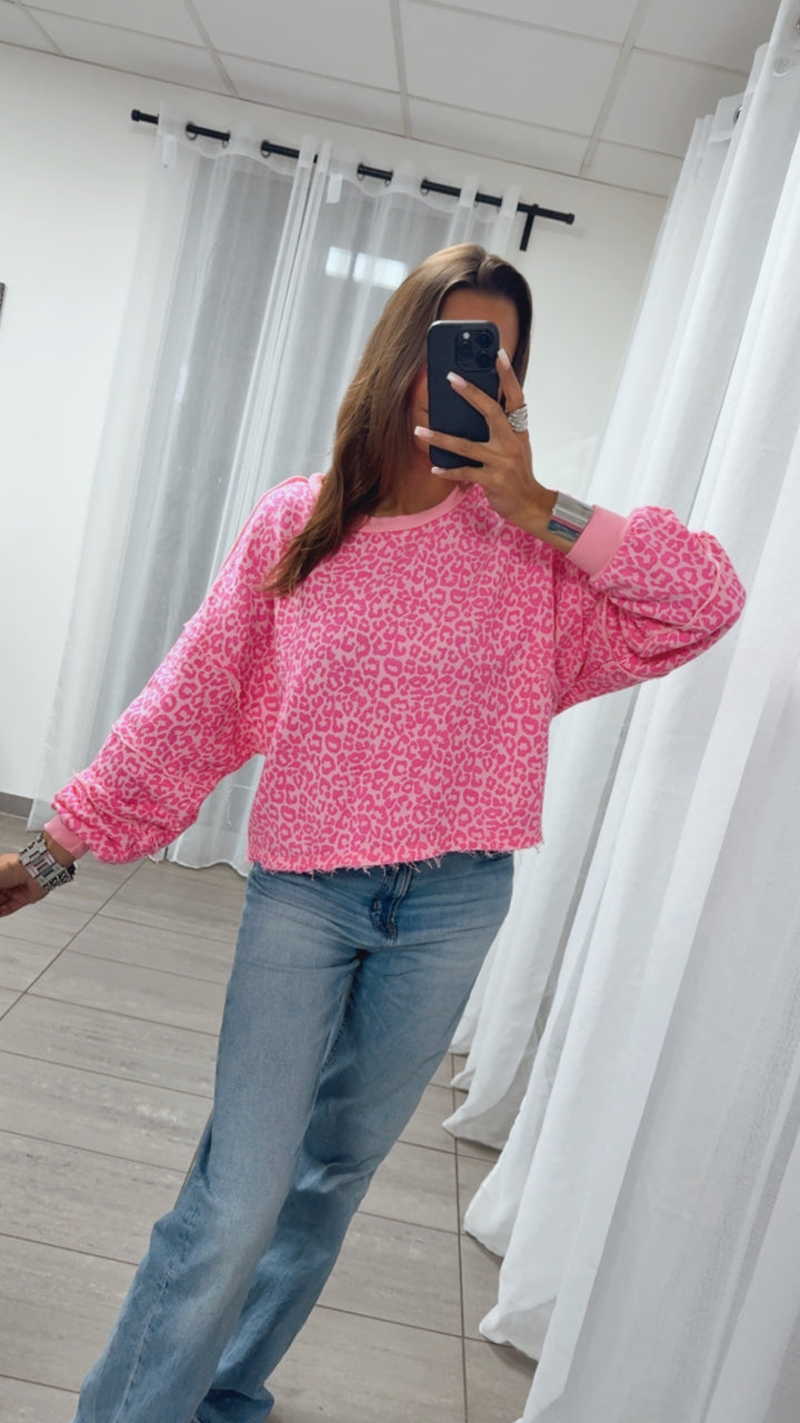 Sweater kleines Leo Muster , used Bund / rosa-pink Art. 14885