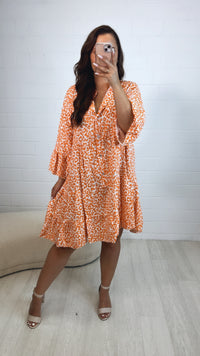 Musselin Kleid / Tunika im Leo Muster / weiss - orange Art. 10622