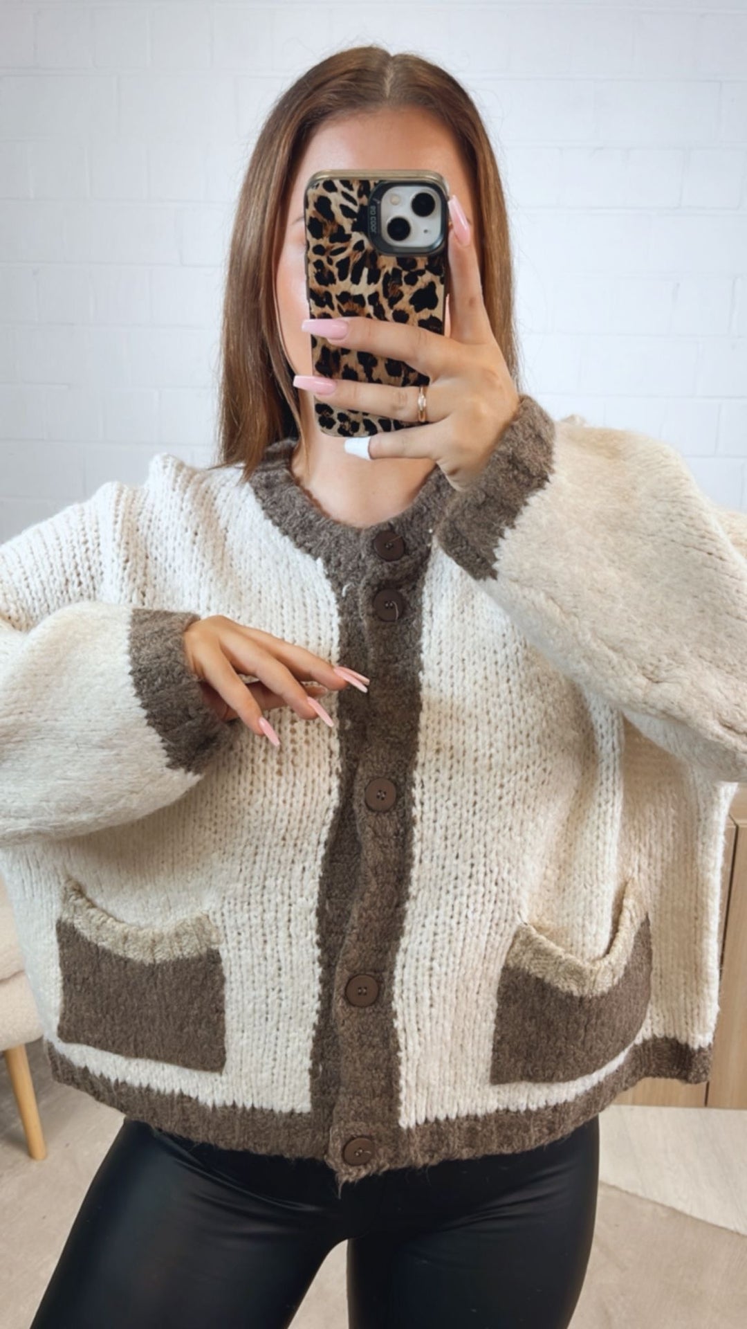 dreifarbiger Cardigan / creme - braun meliert - beige Art. 12499