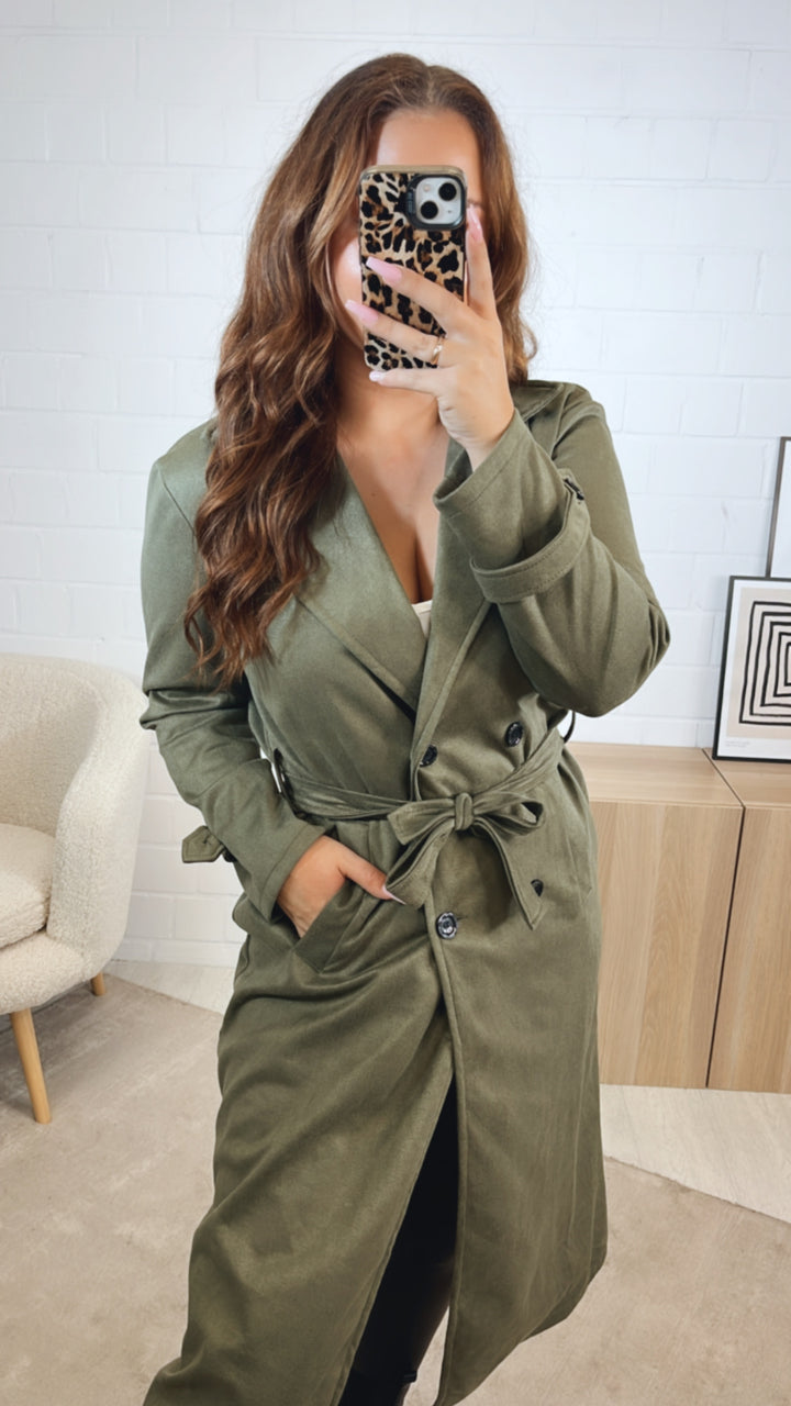 VELOURS Trenchcoat Mantel mit KNÖPFEN / khaki Art. 12606