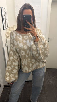 LEO Strick Fledermaus Pullover, breiter Ausschnitt / creme - beige Art. 16443