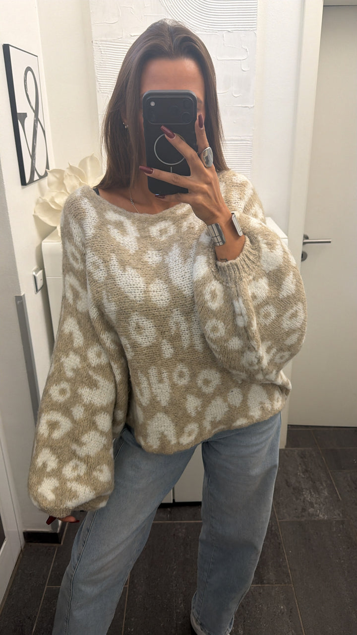 LEO Strick Fledermaus Pullover, breiter Ausschnitt / creme - beige Art. 16443