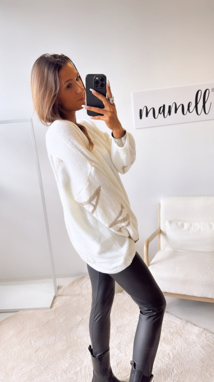 Strick Pullover "Namaste" / woll weiß - beige Art. 122326