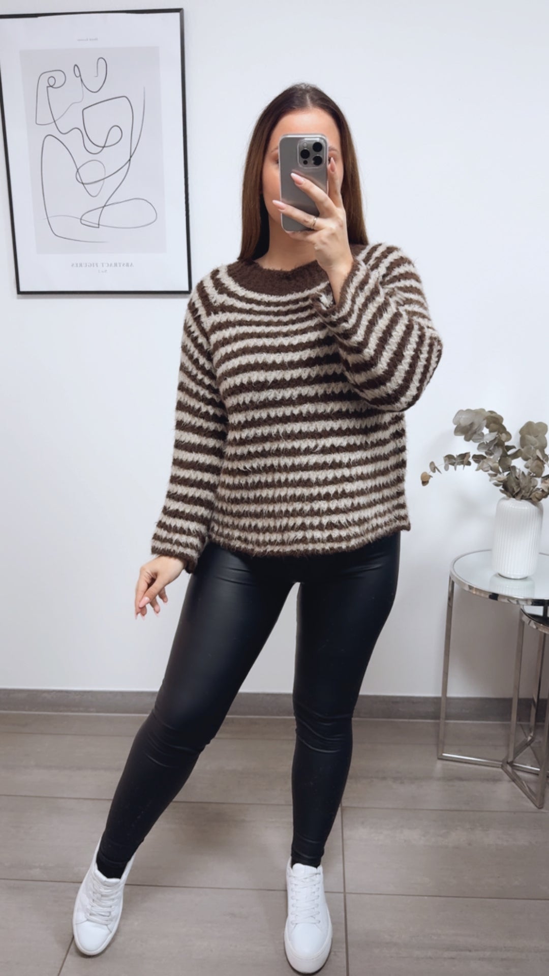 ausgefallener Strick Pullover mit Streifen / schoko braun - beige Art. 13298