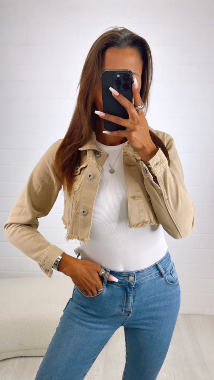 Crop Jeansjacke mit used - Elementen / sand Art. 9522