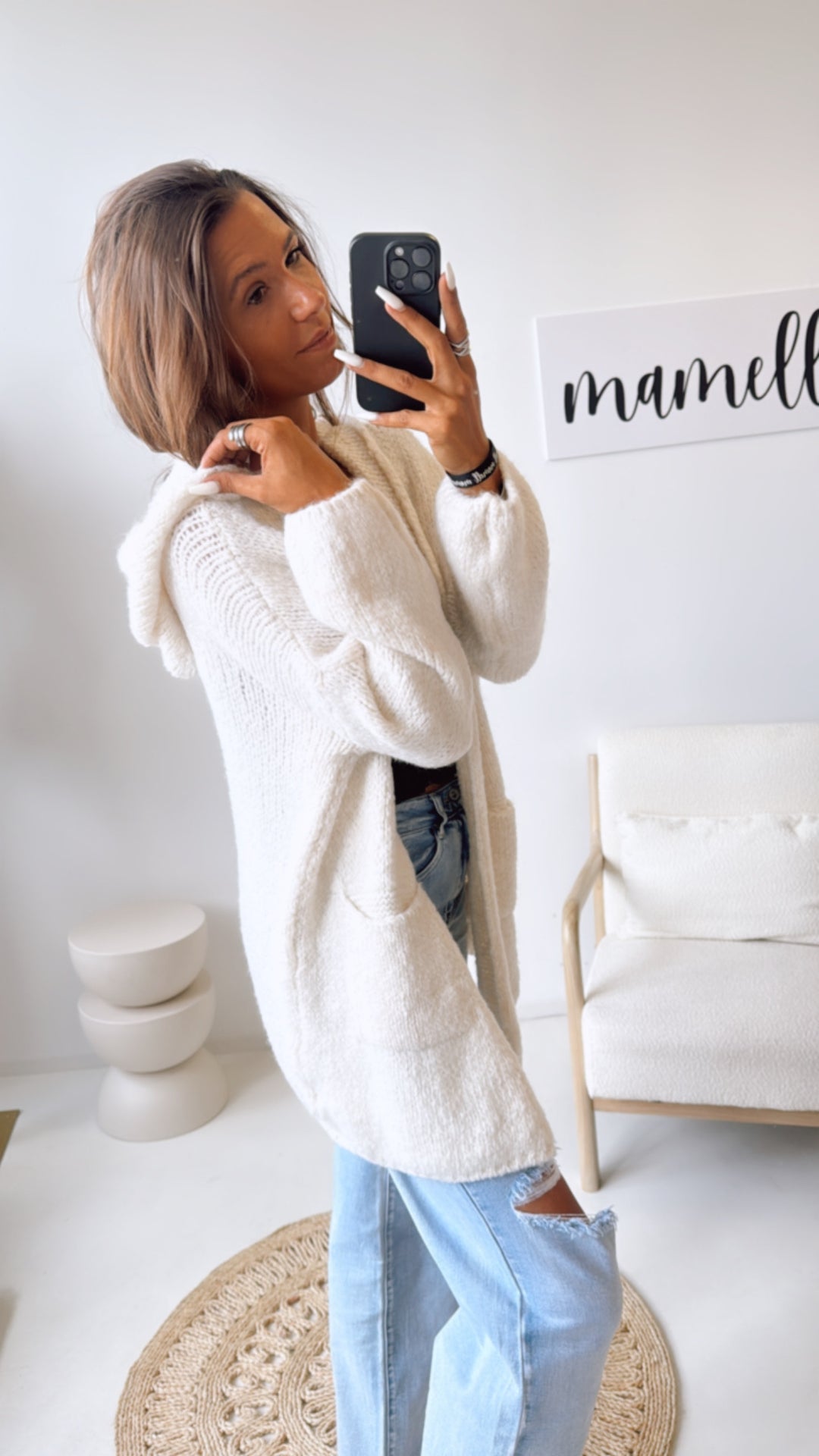 weicher Cardigan mit Kapuze, Taschen / wollweiss Art. 10812