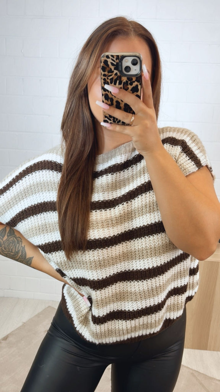 Strickpullunder im Farbmix / braun - weiß - beige Art.122354