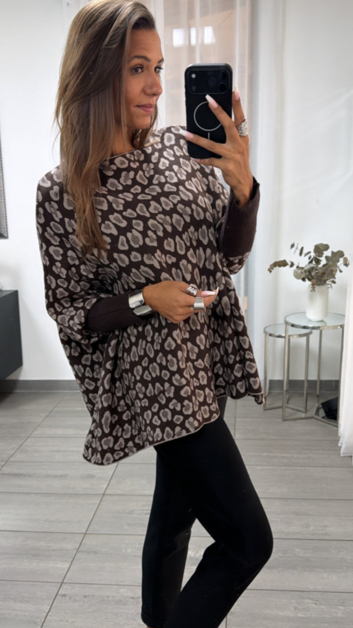 LEO ultra weicher Pullover mit Fledermausärmeln / schoko braun - light taupe Art. 12900