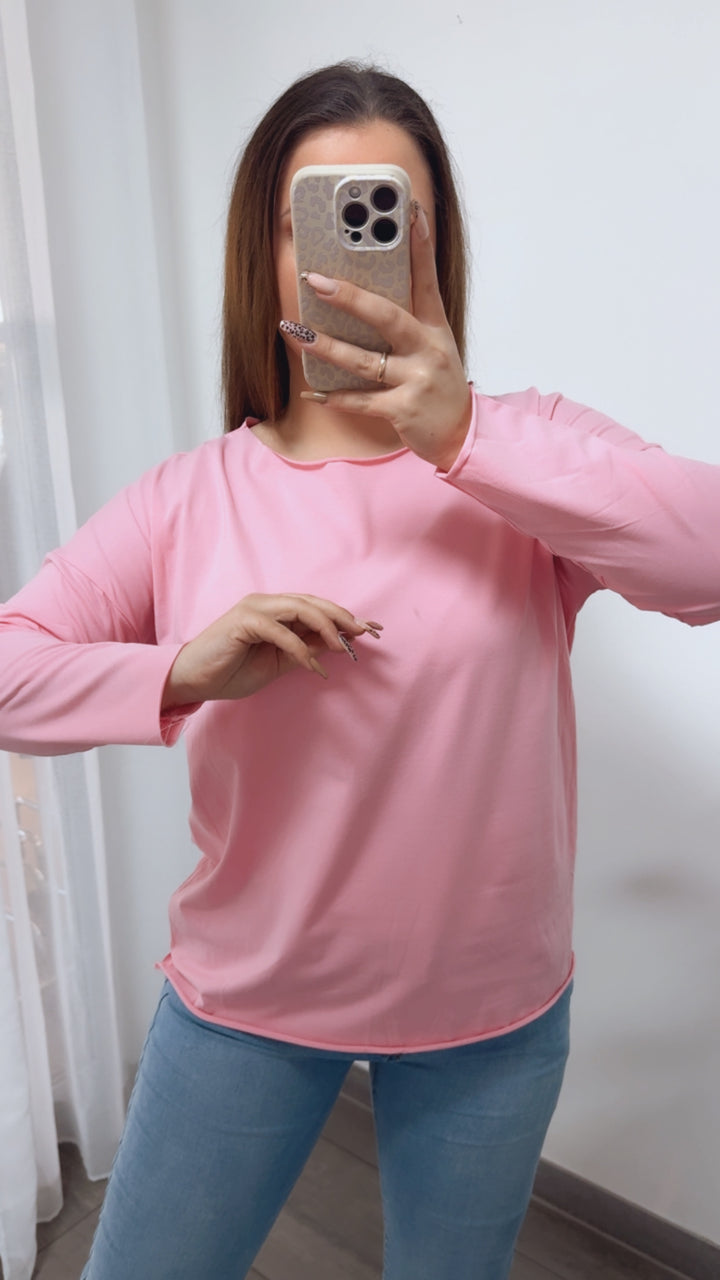 Baumwoll Basic Langarm Oberteil / soft pink Art. 14244