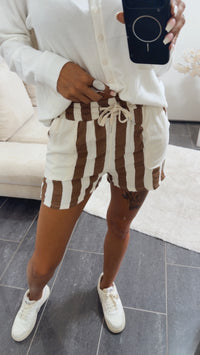 STREIFEN Musselin Shorts / schoko braun - creme Art. 15786