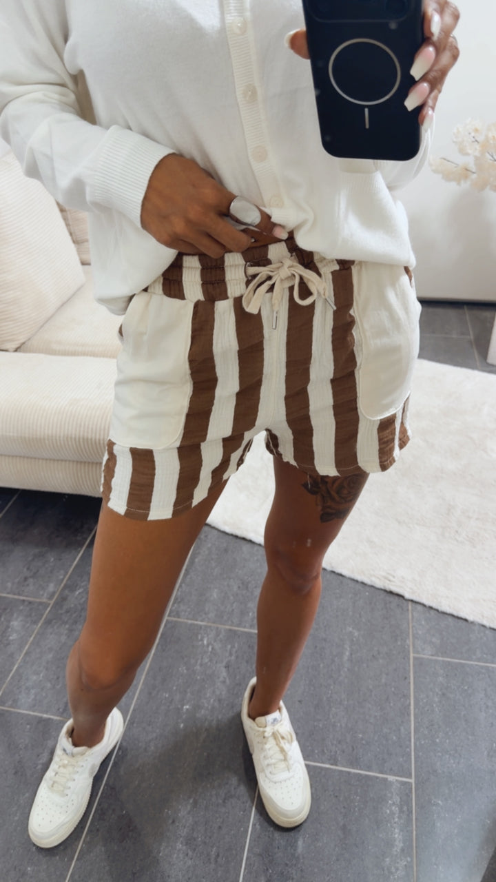 STREIFEN Musselin Shorts / schoko braun - creme Art. 15786