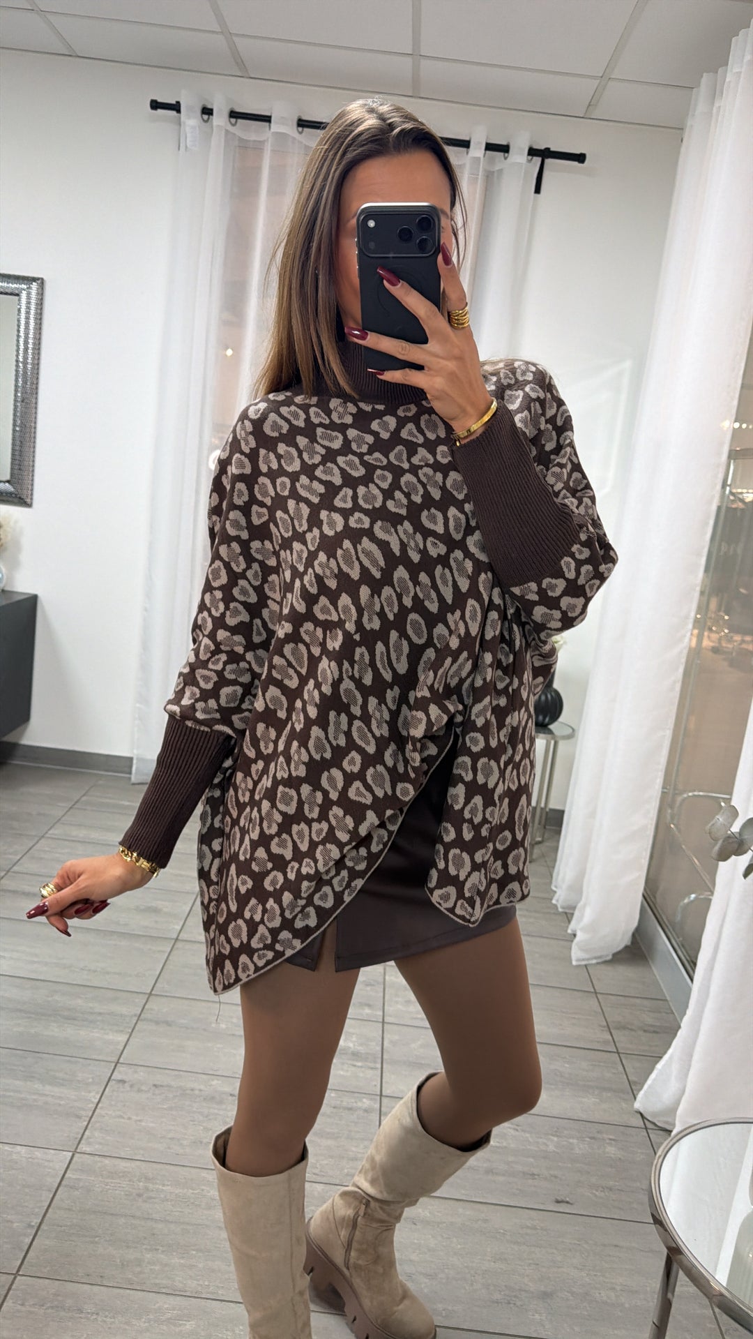 STEHKRAGEN LEO ultra weicher Pullover mit Fledermausärmeln / braun - beige Art. 16696