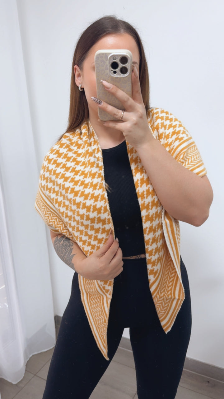 MUSTER Kaschmir - Mix Dreiecks Schal / senf gelb - weiss Art. 14355