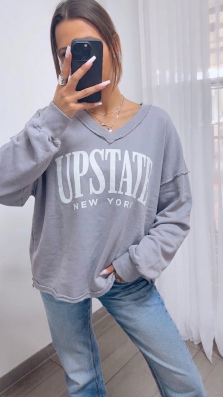 Sweater " UPSTATE " mit used Akzenten / hell grau Art. 15863