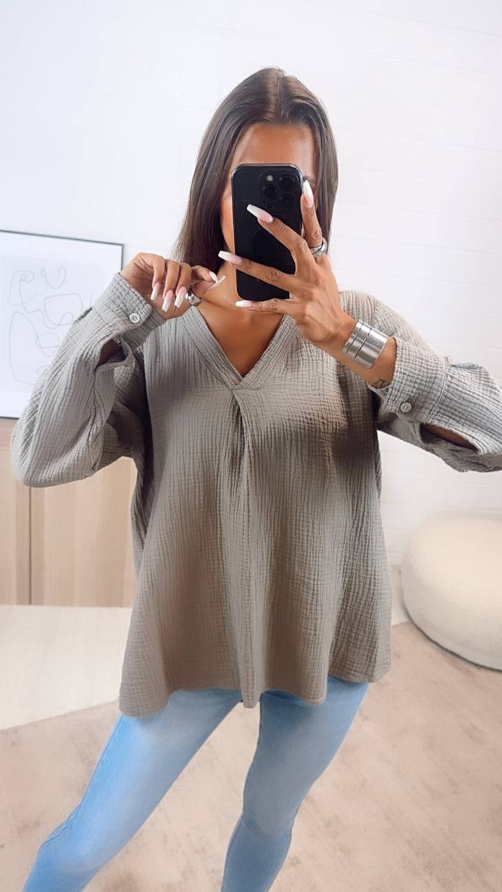 Musselin Bluse ohne Knöpfe / schlamm Art. 6863