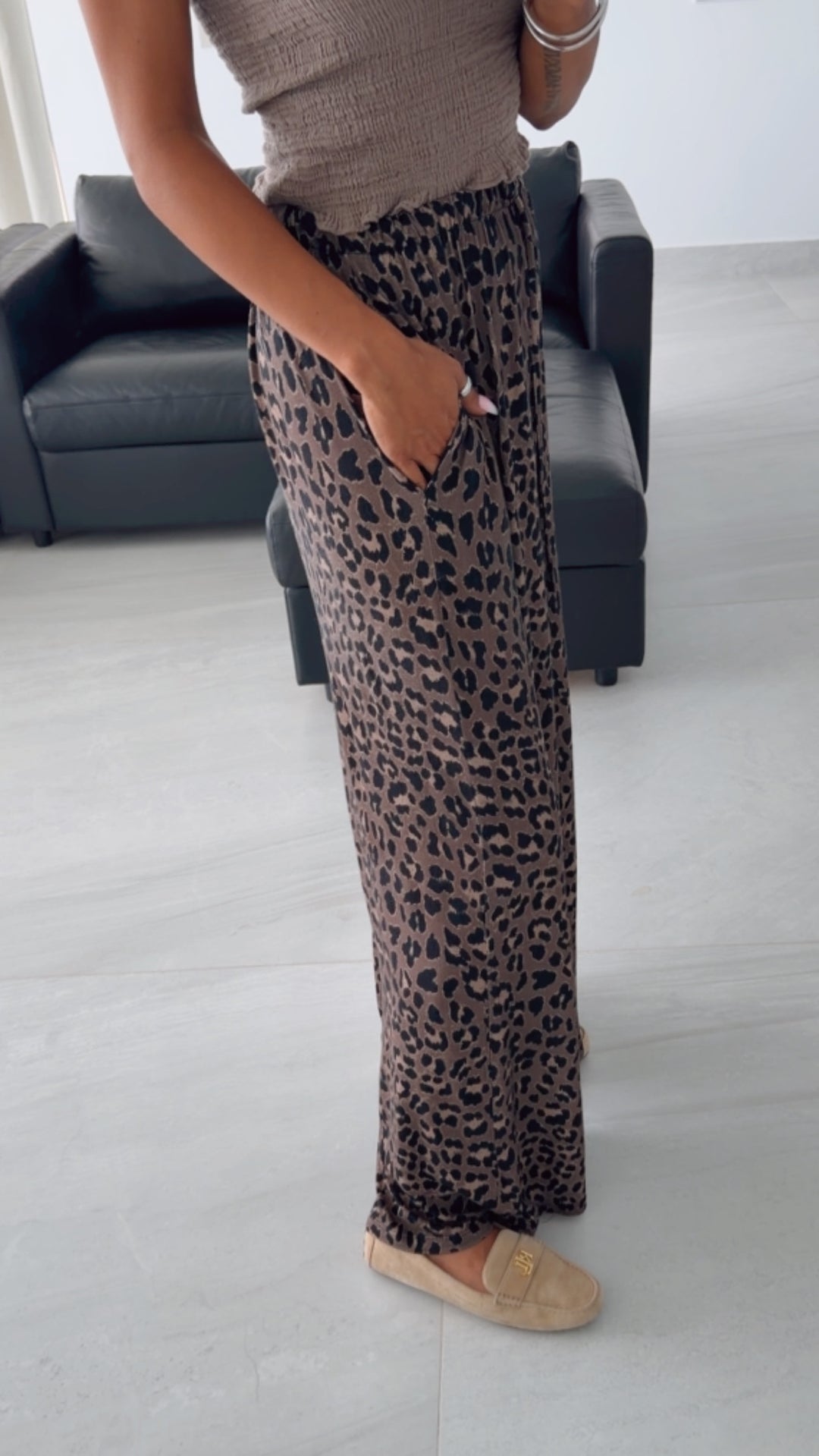 Softe Leo Stoff Hose GROSSES MUSTER / Braun - beige - schwarz Art. 15910