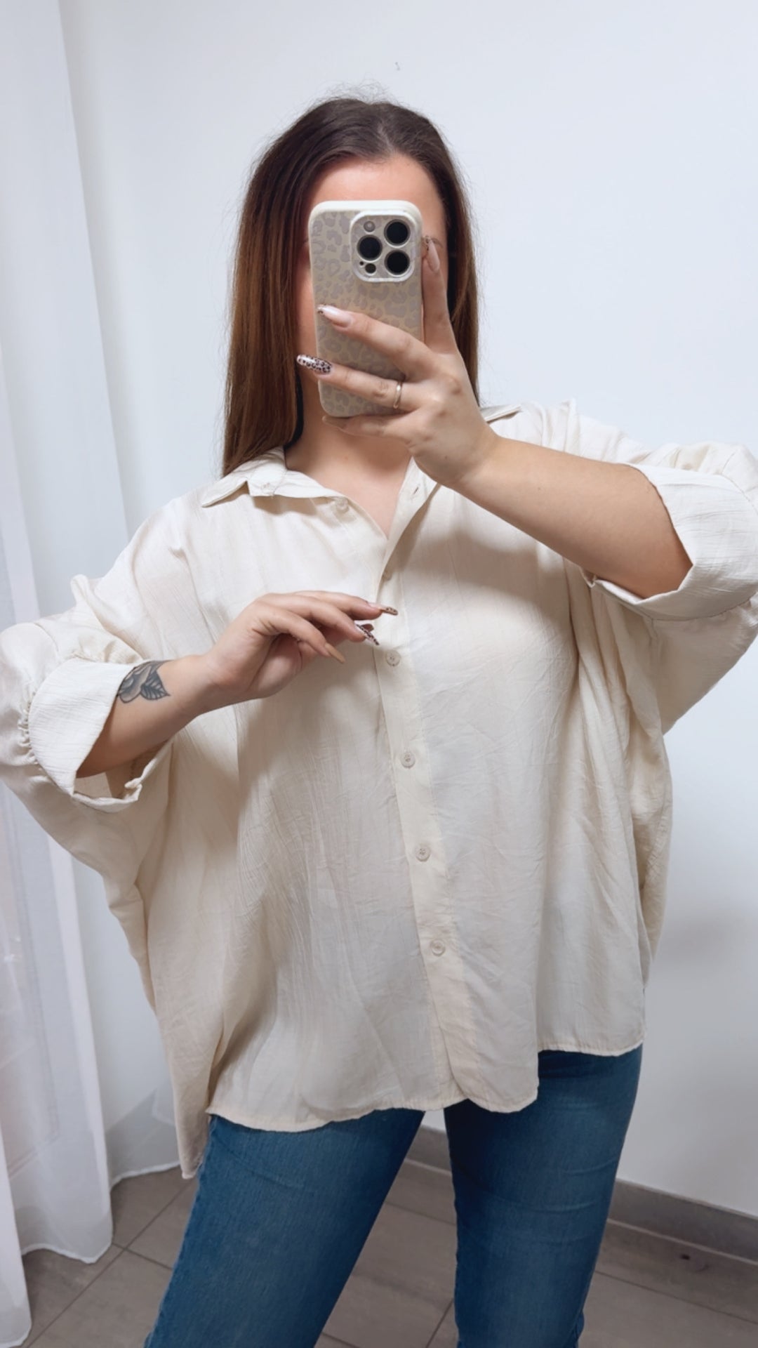 ultra weite Bluse mit kurzen Armen / beige Art. 14312