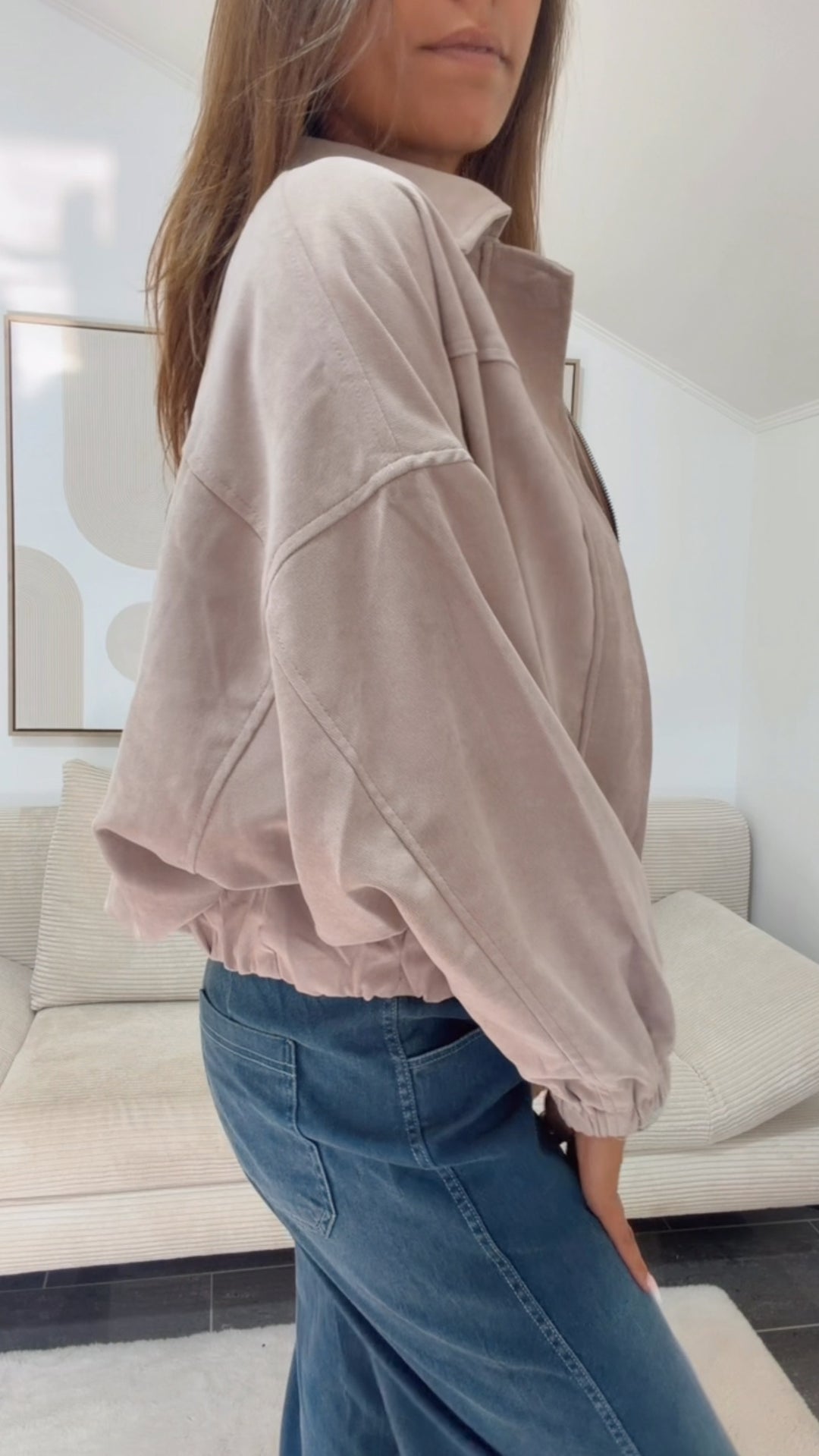 BALLON dickere Jacke mit silbernem Reißverschluss / dunkel beige Art. 16135
