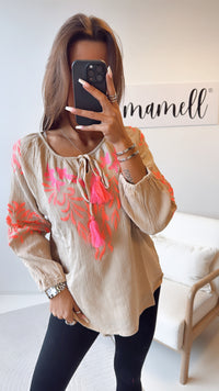 Blusen Oberteil  / farbige highlights beige-pink Art. 8482