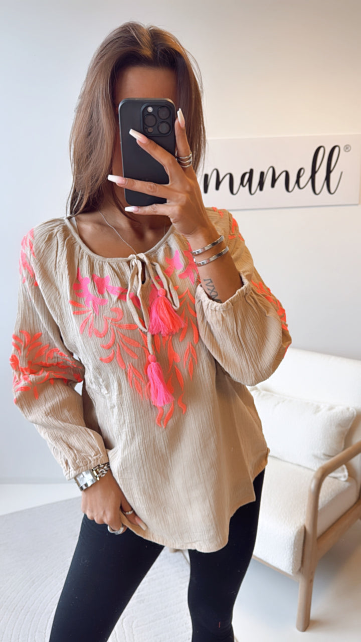 Blusen Oberteil  / farbige highlights beige-pink Art. 8482