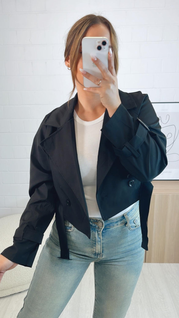 kurze Trenchcoat Jacke / schwarz Art. 5994