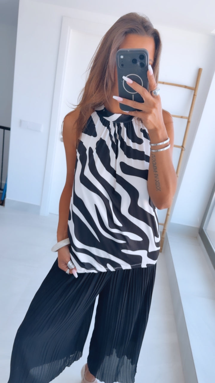VORBESTELLUNG! ZEBRA ärmelloses Top / schwarz - creme Art. 15209