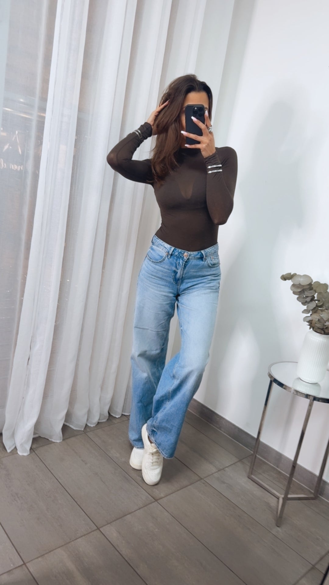 LEICHTER STEHKRAGEN Transparentes Trend Oberteil / braun Art. 13914