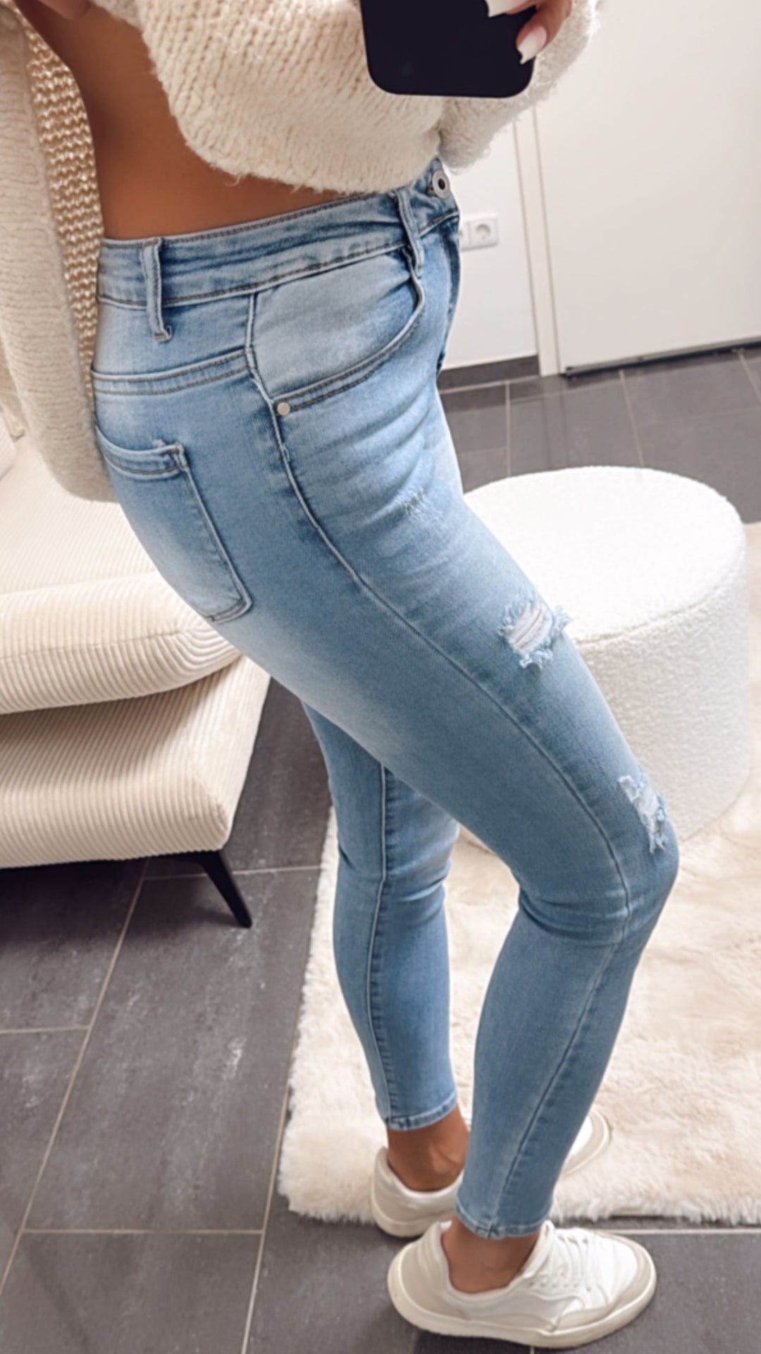 High Waist Jeans Hose " L-322 " / hell blau Art. 8547