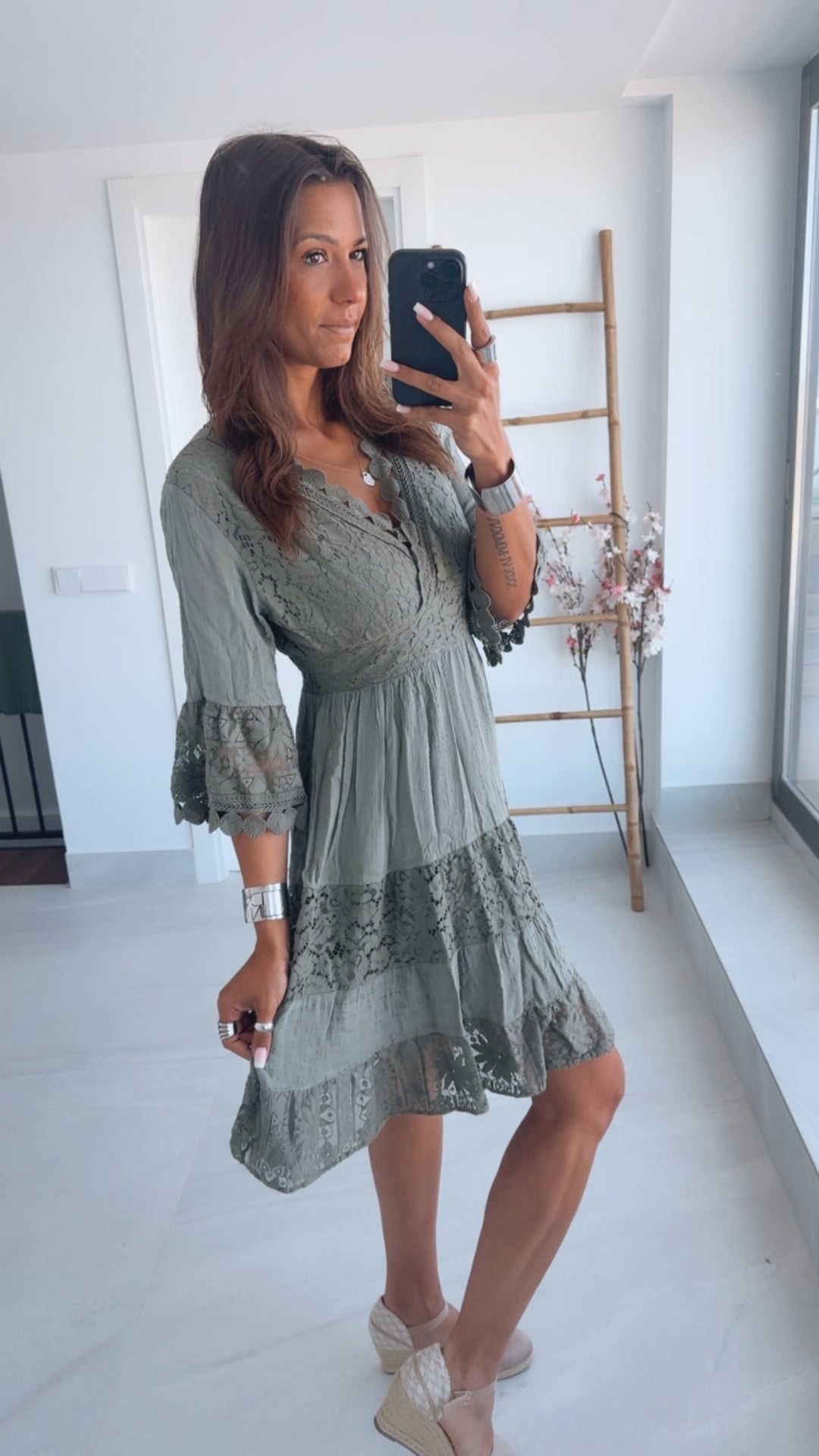 MIDI Boho -Style Kleid / khaki Art. 4776