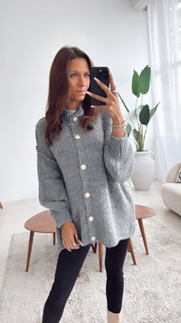 Kuschel Cardigan mit goldenen Knöpfen / dunkel grau Art. 7669