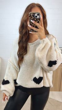 HERZEN Oversize Kuschel - Pullover / creme - schwarz Art. 12313