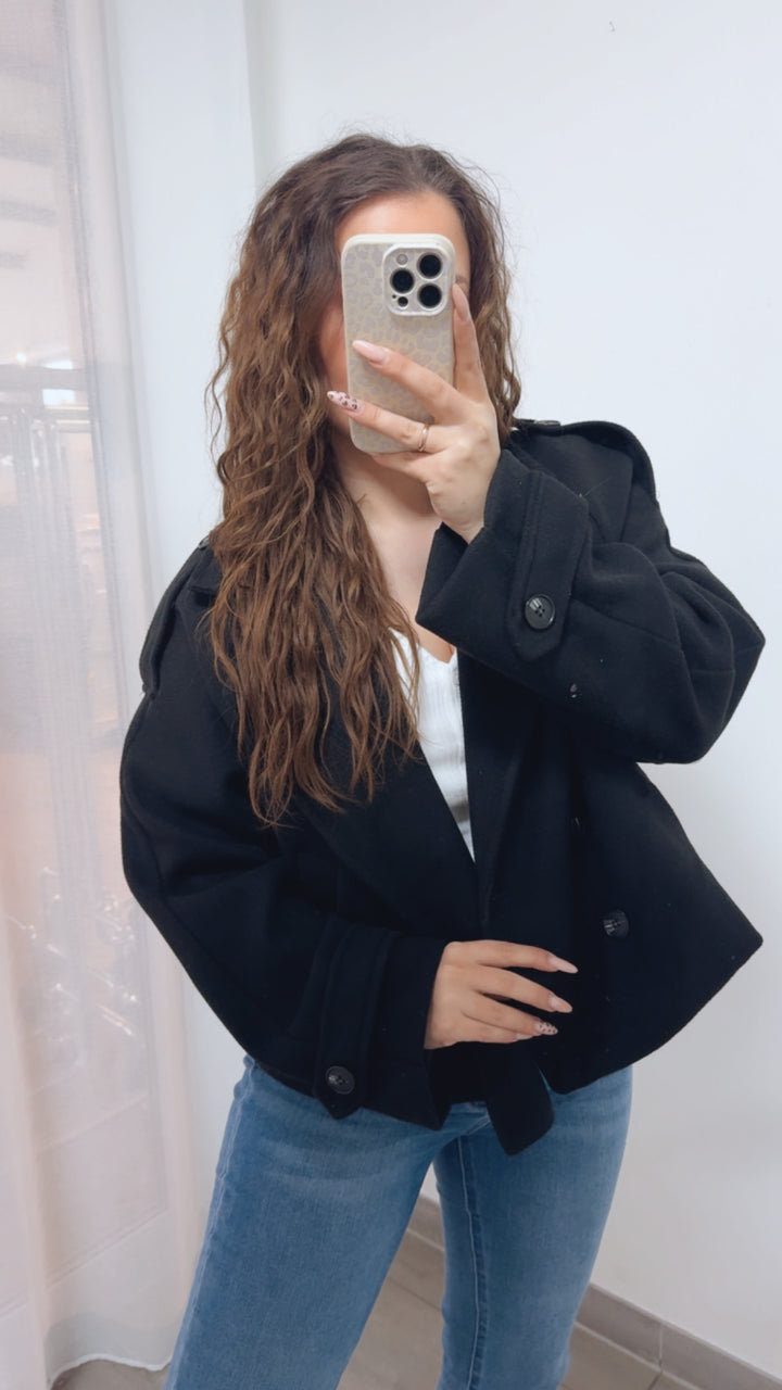 Loose Fit Jacke, fester Stoff, Knöpfe / schwarz Art. 14070