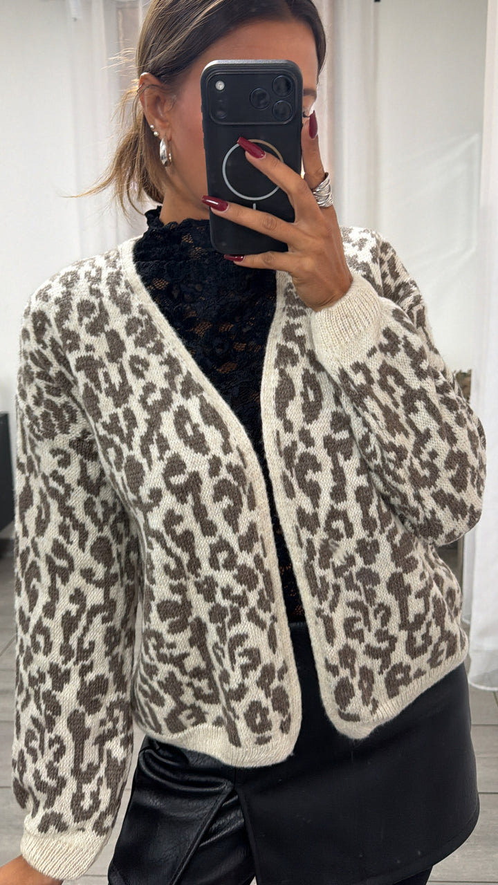 kurzer Leo Cardigan / creme - taupe Art.16438