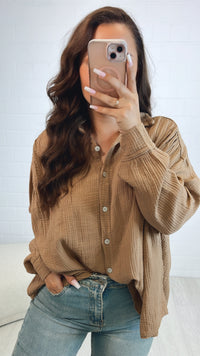 ausgefallene Baumwoll Bluse, Ripp Optik / camel Art. 10594