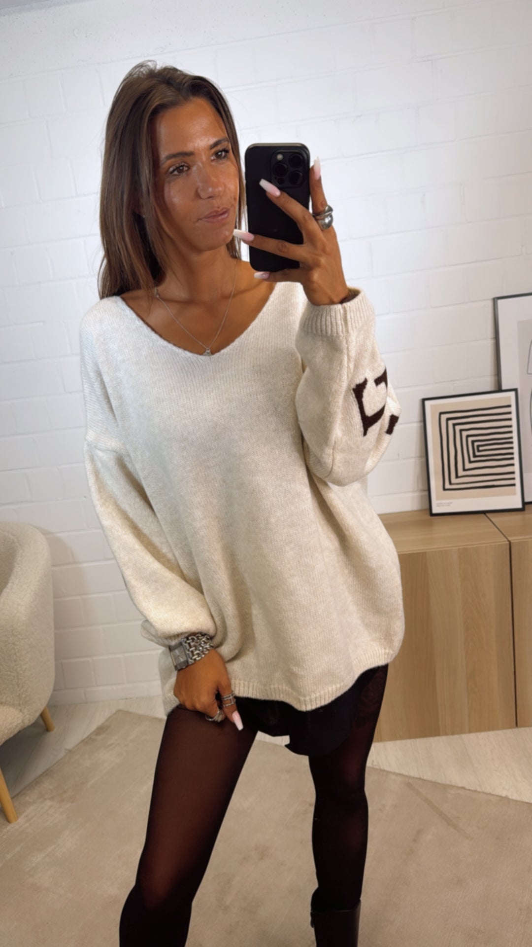 Strick Pullover "Namaste" / <b>beige</b> - braun Art. 12304