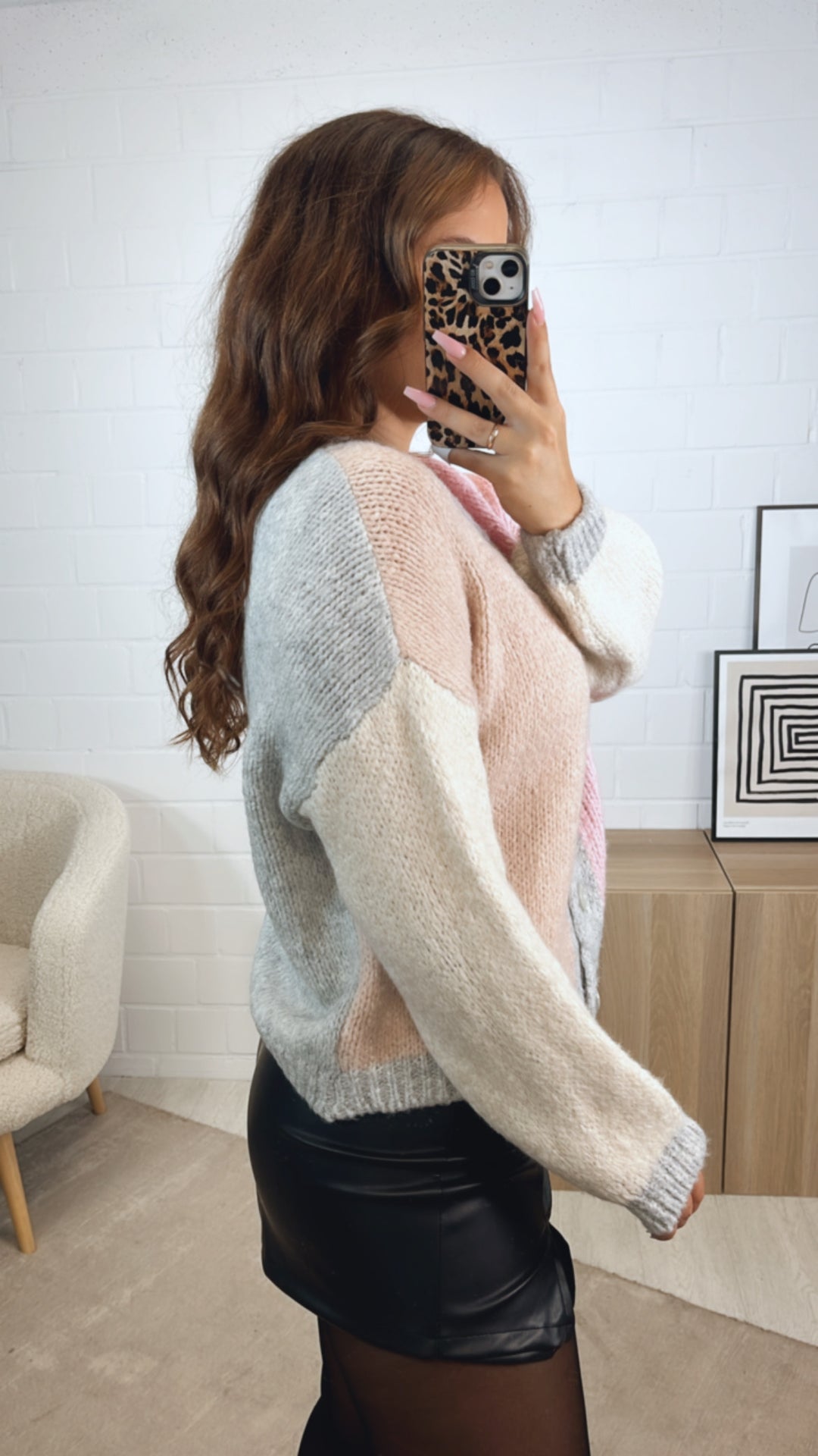 dreifarbiger Cardigan / hell grau - rosa - creme Art. 12611