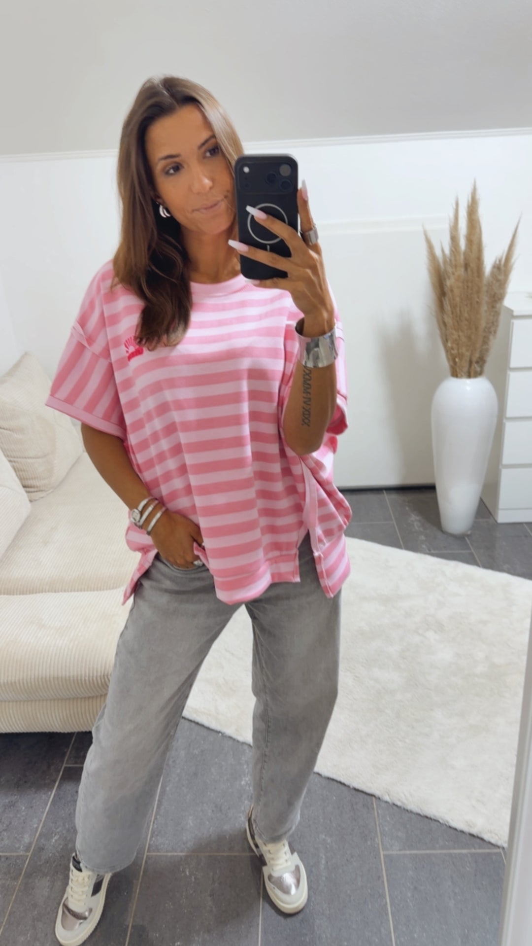 LIFE IS GOOD Mega Oversize T Shirt mit Streifen / soft rosa - rosa Art.15045