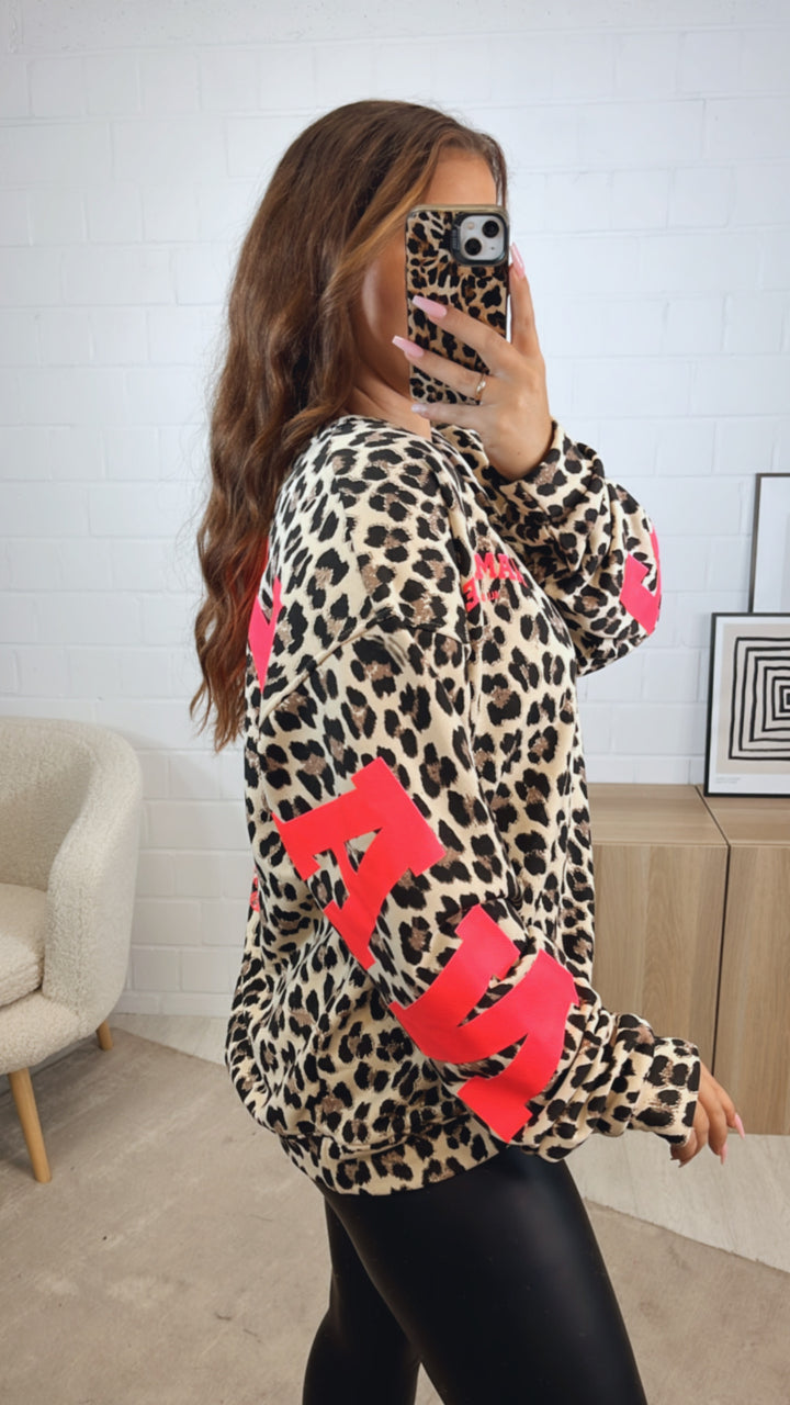 LEO " Namaste " Pullover / creme - braun - schwarz - neon pink Art. 12575