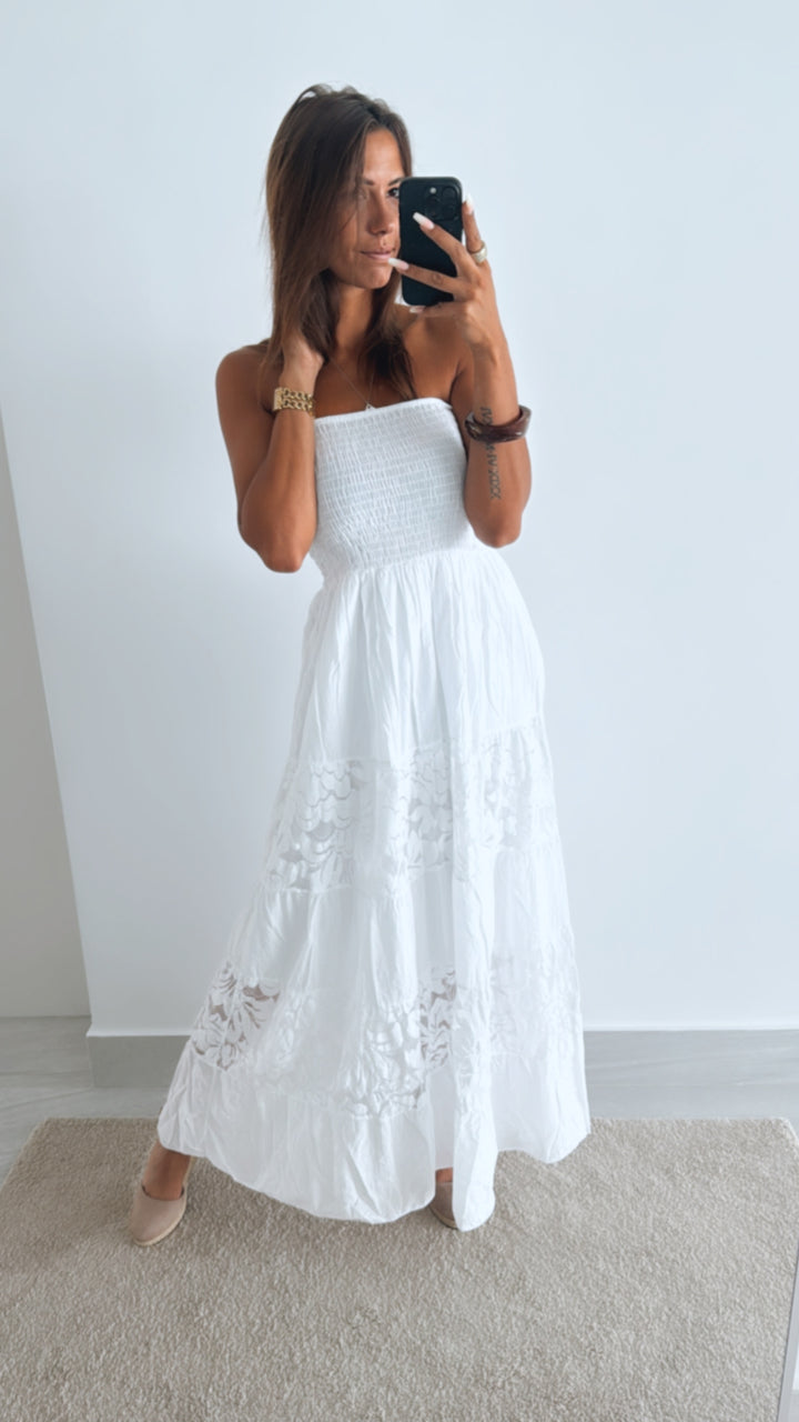 bandeau (Maxi-) Kleid mit Spitzen Streifen / weiss Art. 11024