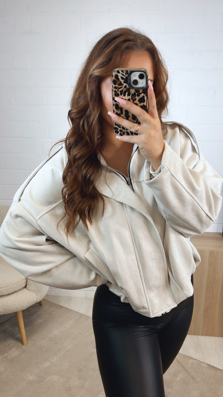 TREND Loose Fit Jacke in Velours Optik, Leo Akzente / creme Art. 12595