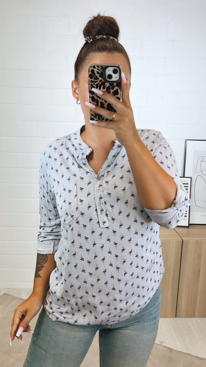 Blusen Oberteil " Flamingo " / grau Art. 11126