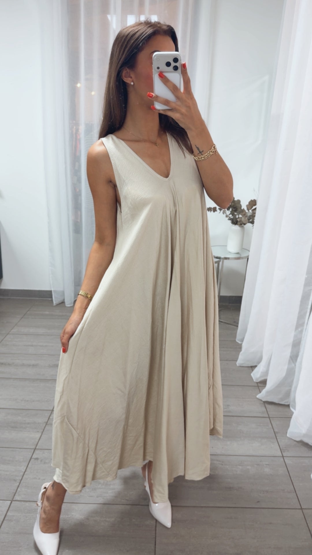ultra weites Maxi Kleid in A-Linie / creme beige Art. 15974