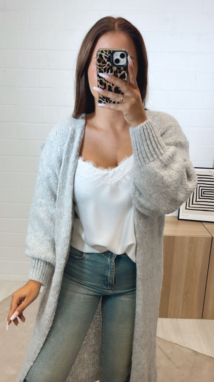 Langer Kuschel Cardigan / hell grau Art. 12283