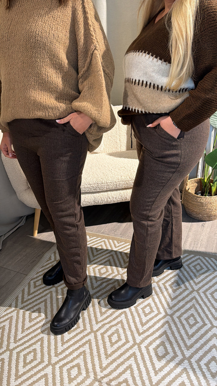 melierte Stoff Hose " JH-670 ", Fleece gefüttert / braun - schwarz Art. 16591